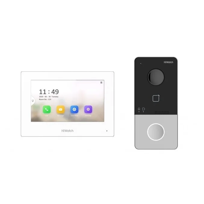 Комплект IP-видеодомофона HiWatch DS-D100IKWF(B), монитор 7" Wi-Fi + вызывная панель 2 Мп