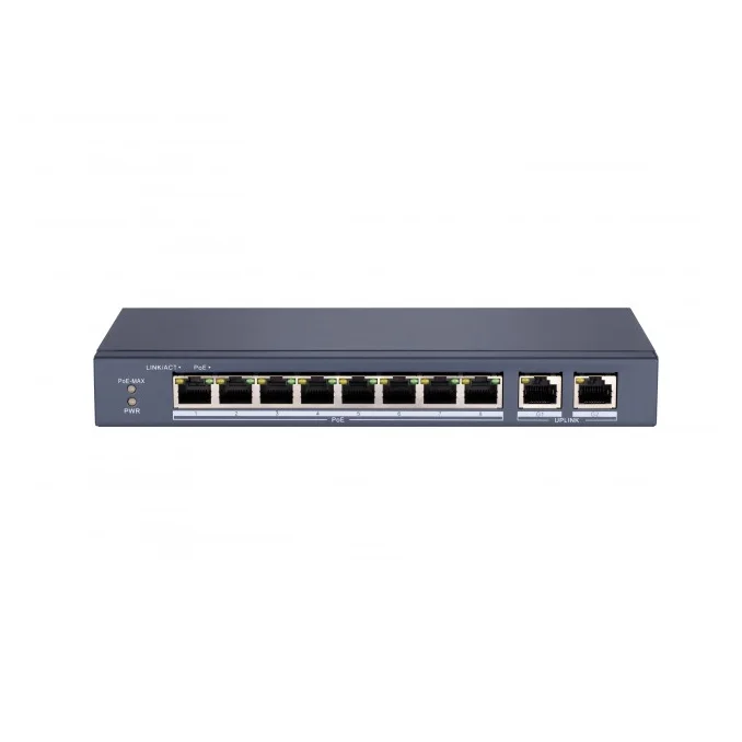 PoE-коммутатор HiWatch DS-S1008P, 8 портов PoE + 2 гигабитных uplink, 60 Вт