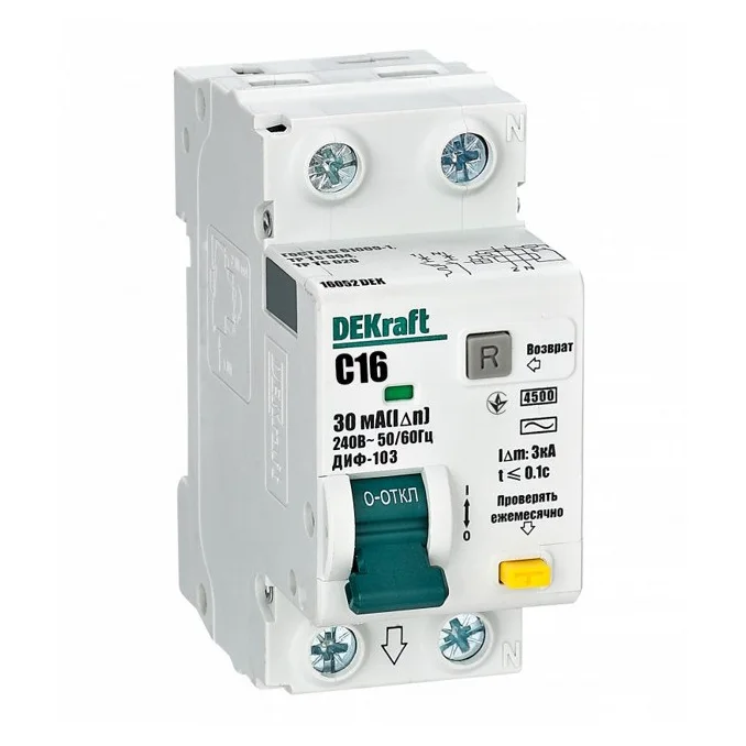 Дифавтомат DEKraft ДИФ-103 1P+N C16 30 мА, тип AC, 4,5 кА