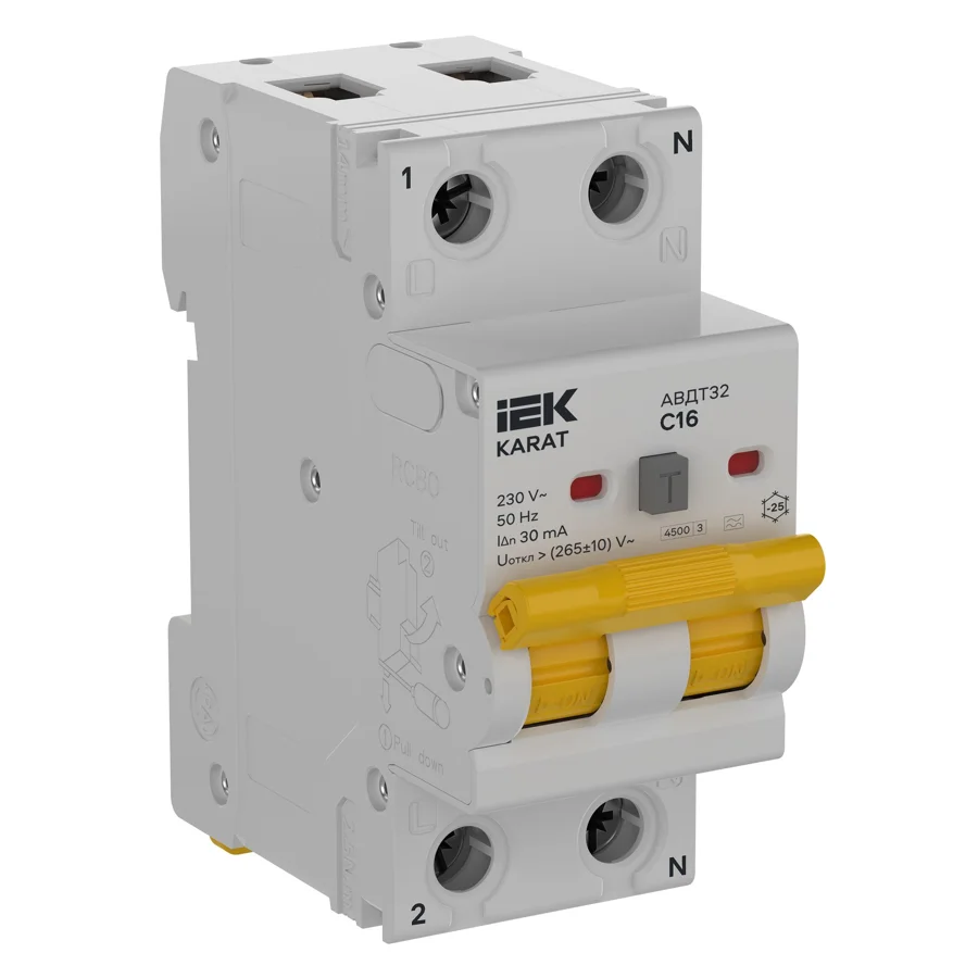 Дифавтомат IEK АВДТ32 C16 30 мА, тип A, 4,5 кА