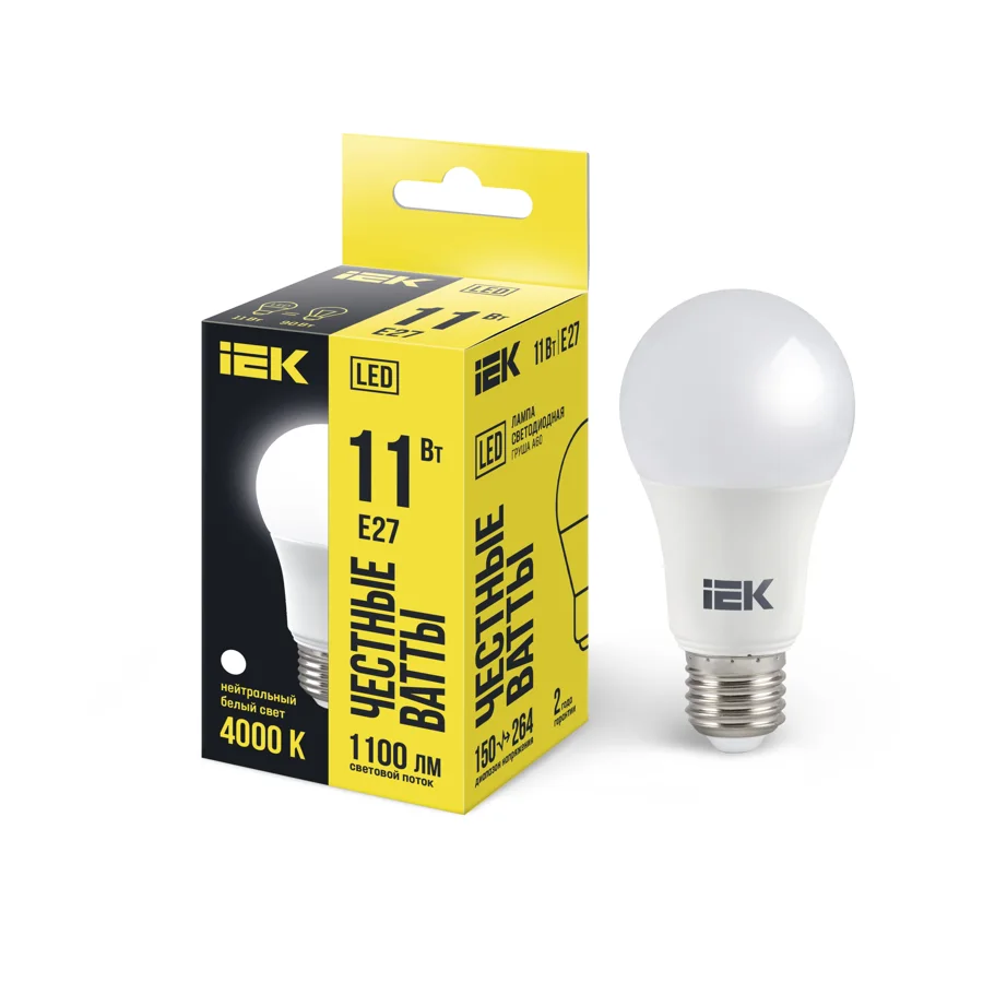 Лампа светодиодная IEK A60, 11 Вт, E27, 4000 К
