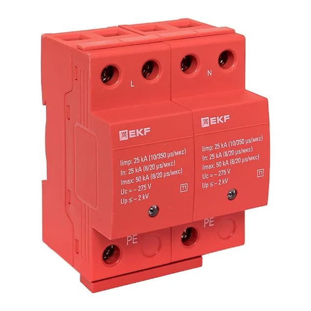 УЗИП EKF PROxima SPD-T1-2P тип 1, 1P+N, Iimp 25 кА