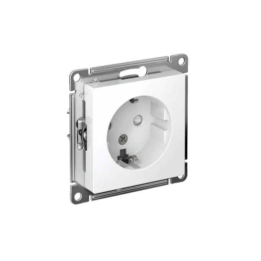 Розетка Systeme Electric AtlasDesign с заземлением и шторками, 16 А, белая (механизм)
