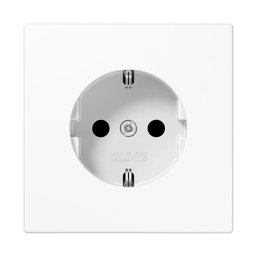 Розетка Jung LS 990 с заземлением и шторками (Safety Plus), 16 А, белая