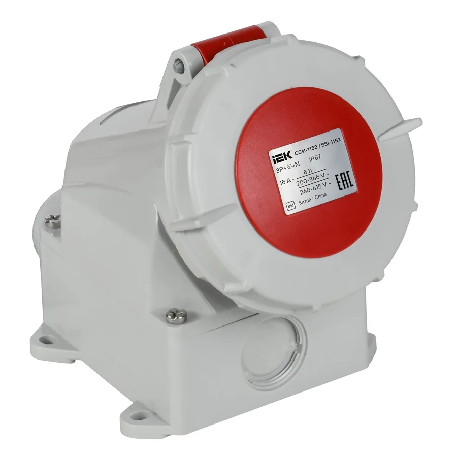 Розетка силовая стационарная IEK ССИ-1152, 16 А, 380 В, 3P+N+PE, IP67