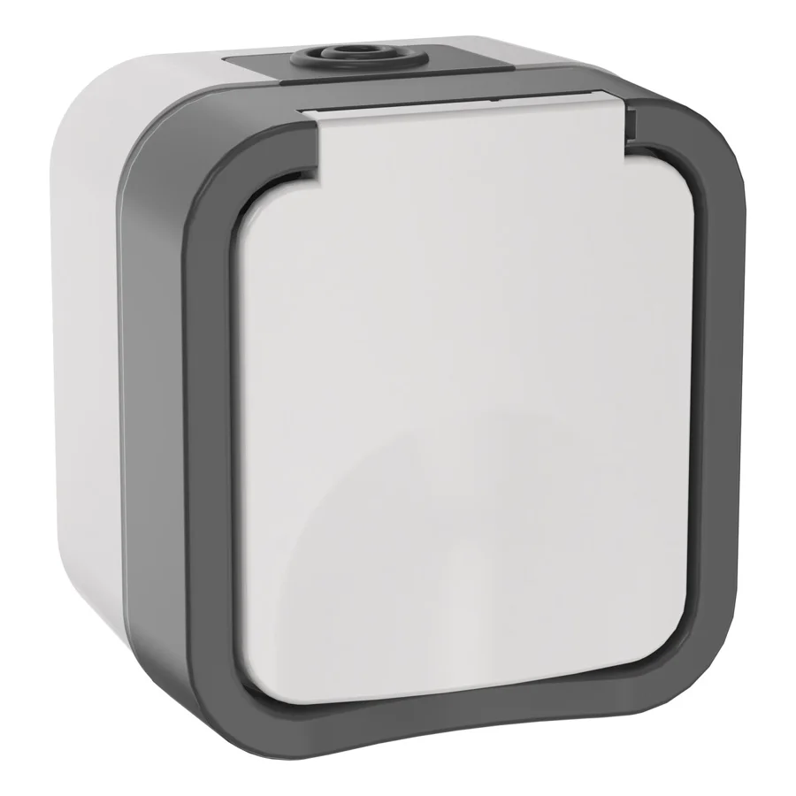Розетка накладная IEK TORS TS220, 16 А, IP55, с крышкой, серо-белая