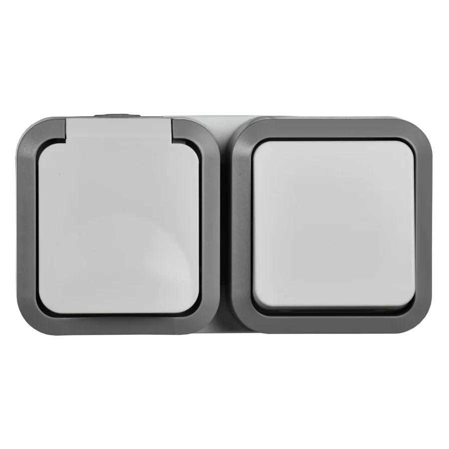 Блок розетка + выключатель IEK TORS TS242, 16 А/10 А, IP55