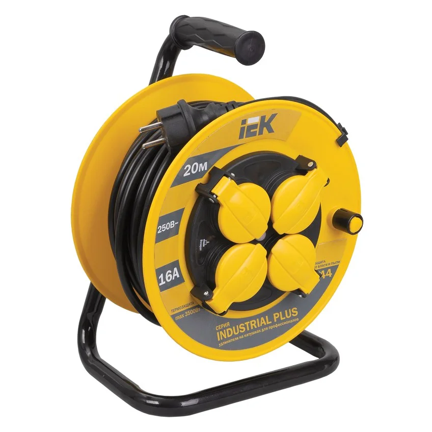 Удлинитель на катушке IEK INDUSTRIAL PLUS УК20, 4 гнезда, 20 м, 3×1,5 мм², IP44