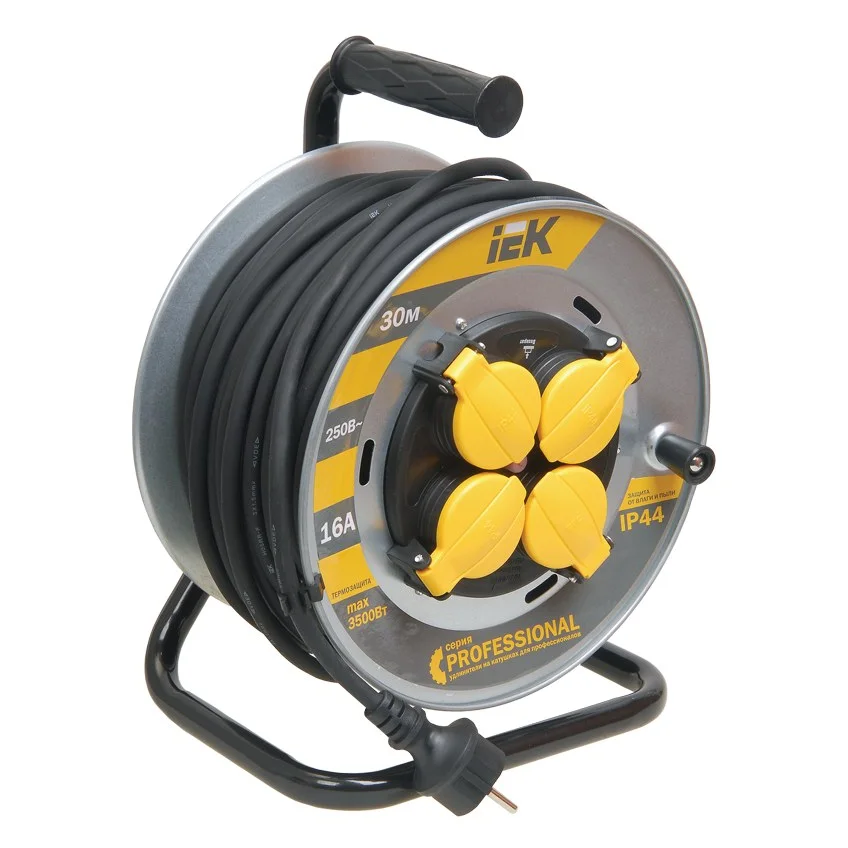 Удлинитель на катушке IEK PROFESSIONAL УК30, 4 гнезда, 30 м, КГ 3×2,5 мм², IP44