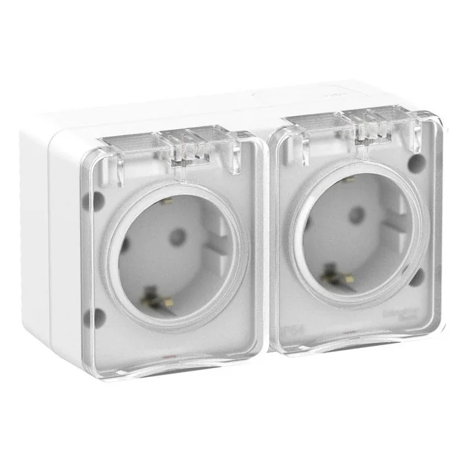 Розетка накладная двухместная Systeme Electric AtlasDesign Profi54, 16 А, IP54, белая